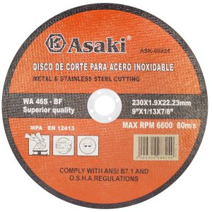 Disco de corte para acero inoxidale 230x1.9x22.23mm Asaki