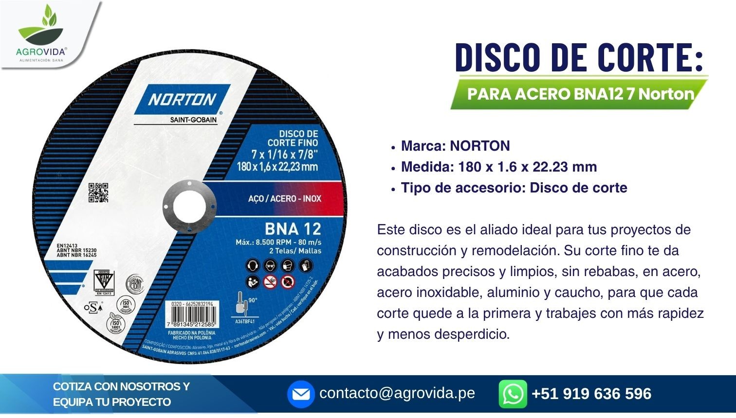 Disco de corte Norton BNA12
