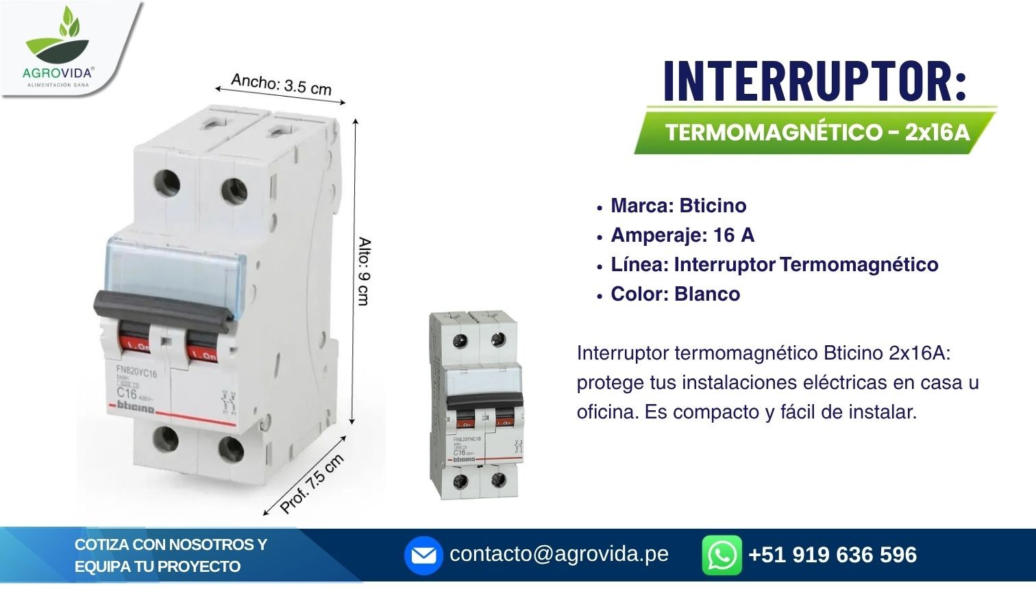 Interruptor termomagnético 2x16A